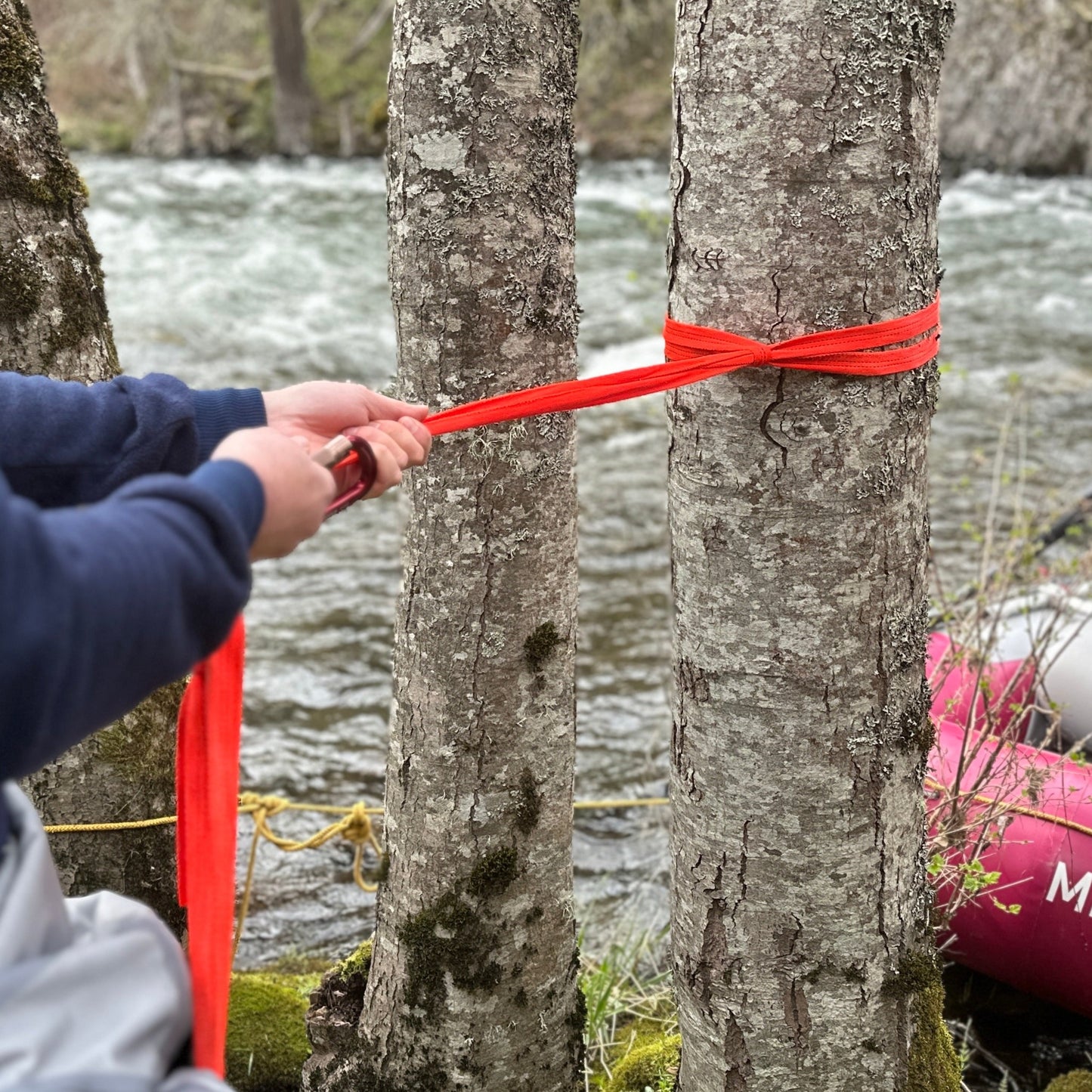 Webbing sling as a tree anchor with a girth hitch