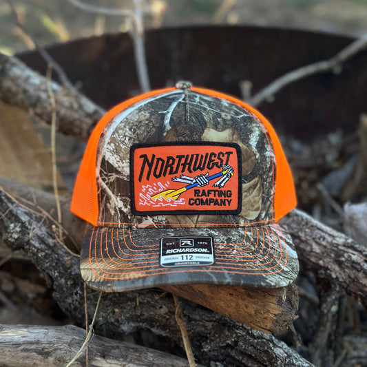 Northwest Rafting Company (NWRC) Work Hat in the Realtree Edge/Neon Orange (Green/Orange) color