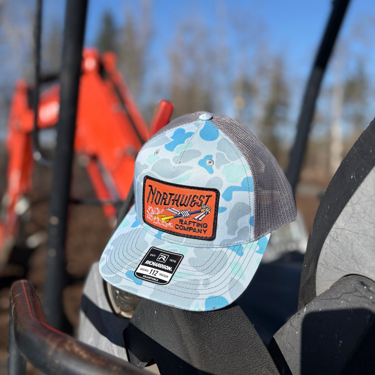 Northwest Rafting Company (NWRC) Work Hat in the Saltwater Duck Camo/Charcoal (Blue/Grey) color