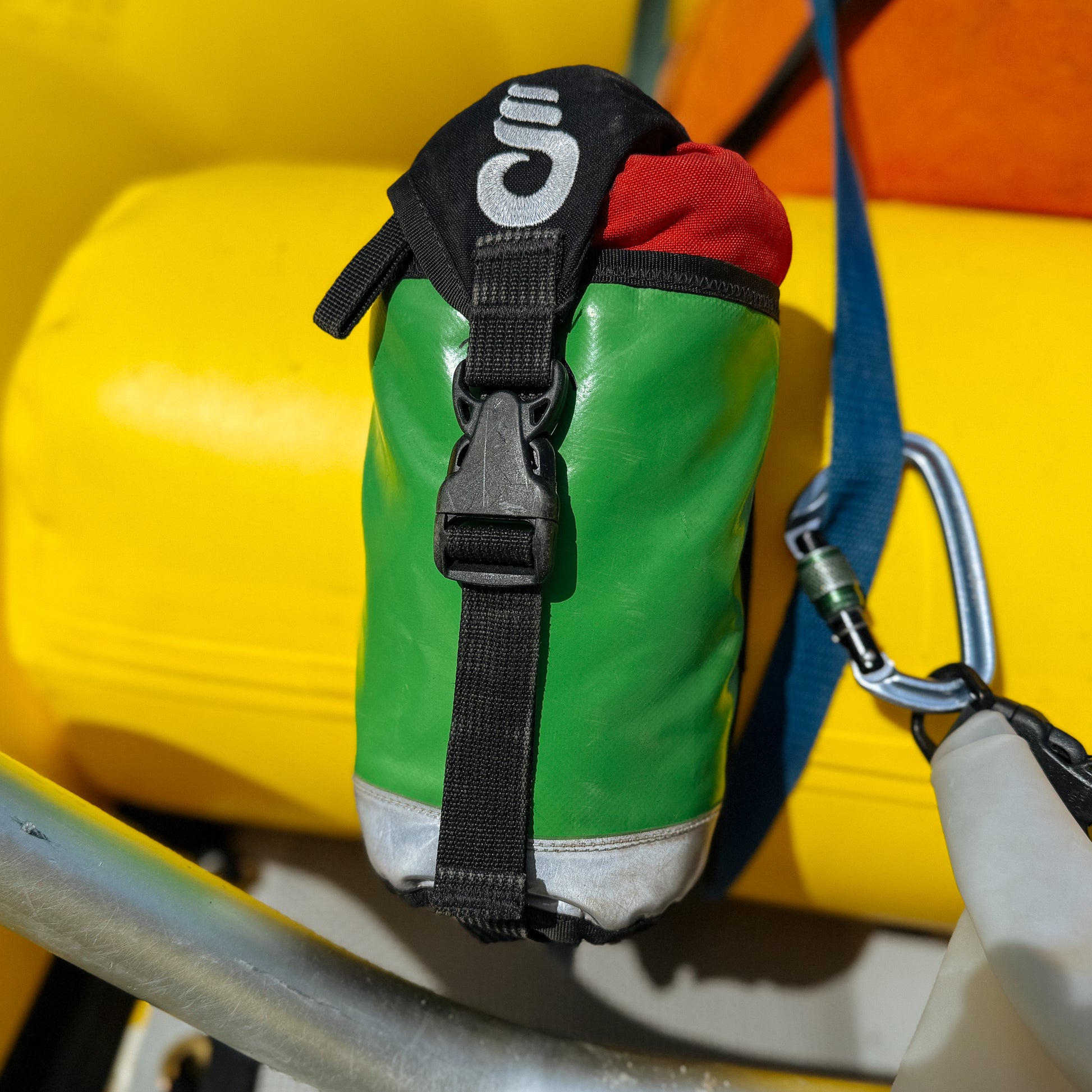 WWTC 18 Meter Throw Bag Attached to a Raft Thwart